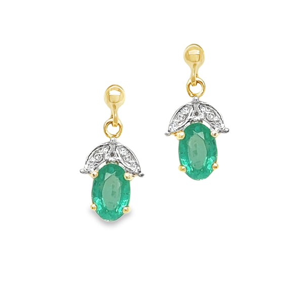 9ct Gold Emerald Drop Earrings