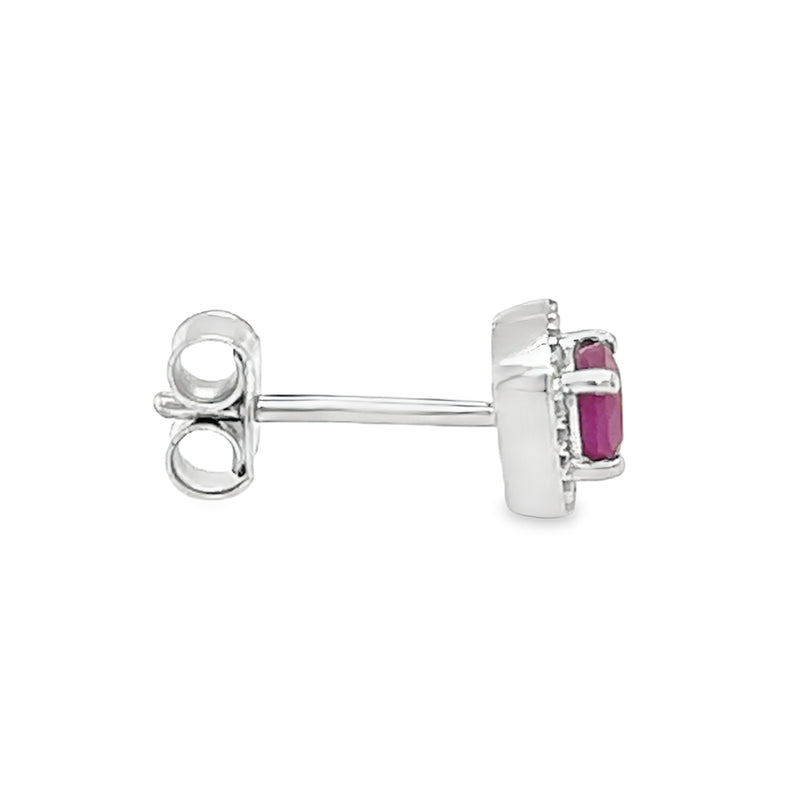 9ct White Gold Ruby & Diamond Square Cushion Cut Earrings profile