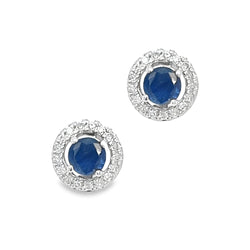 9ct White Gold Round Sapphire & Diamond Halo Cluster Earrings