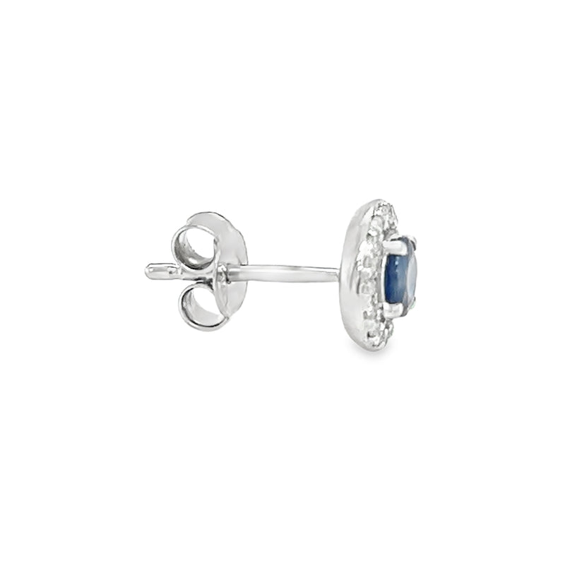 9ct White Gold Round Sapphire & Diamond Halo Cluster Earrings profile