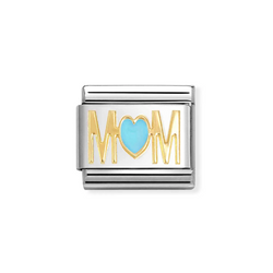 Nomination Classic Link Mom Blue Heart Charm in Gold