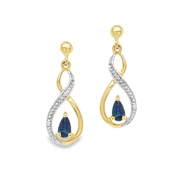 9ct Gold Sapphire & Diamond Drop Earrings