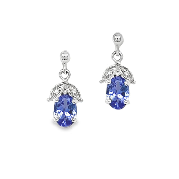 9ct White Gold Tanzanite Drop Earrings