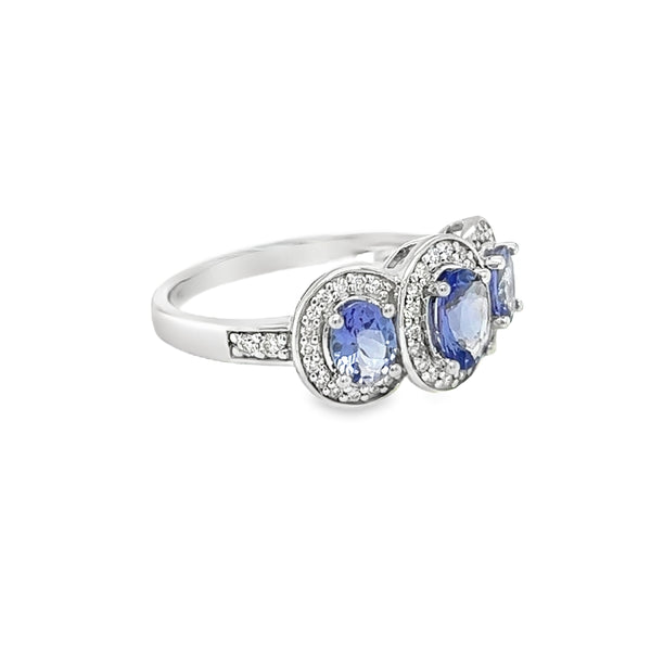 Tanzanite & Diamond 3 Stone Cluster Ring