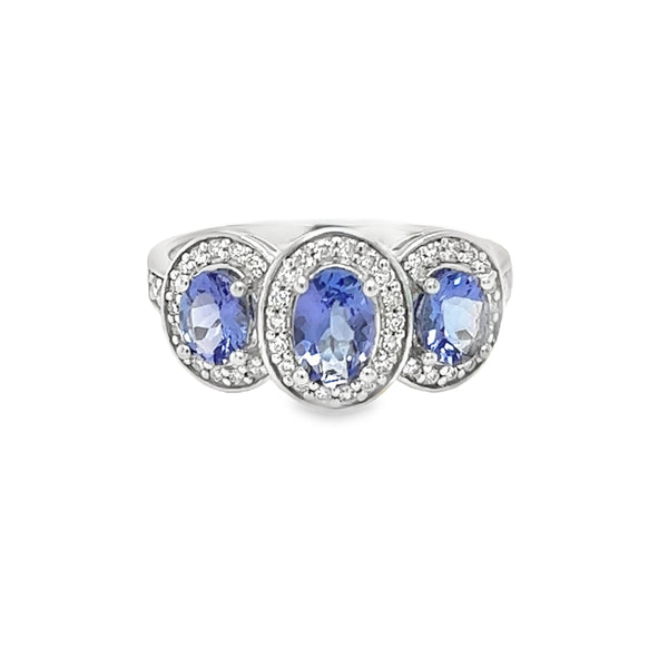 Tanzanite & Diamond 3 Stone Cluster Ring