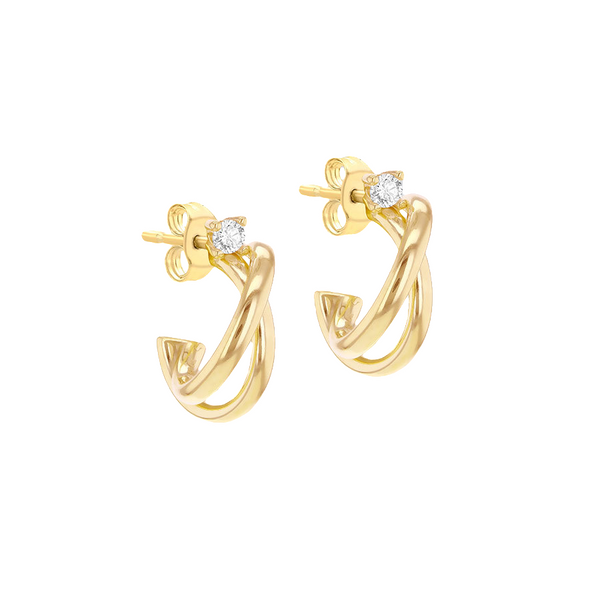 9ct Yellow Gold CZ Crossover Half Hoop Earrings