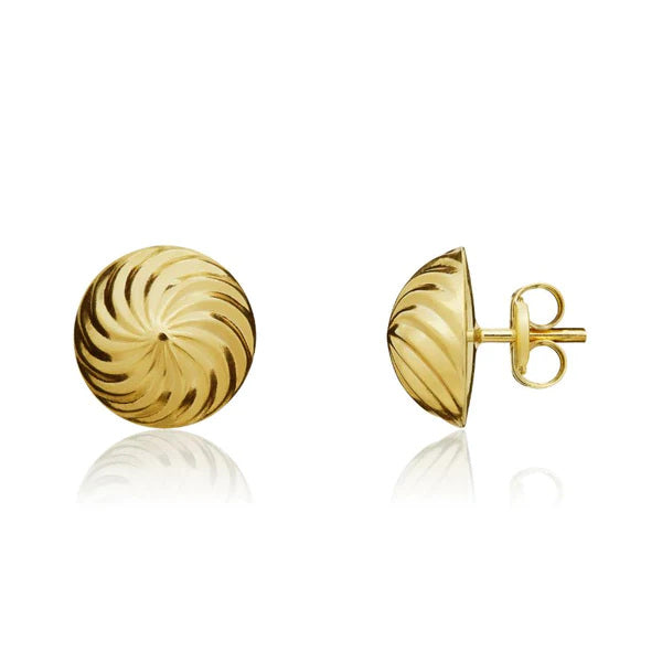 9ct Gold 10mm Swirl Dome Stud Earrings side