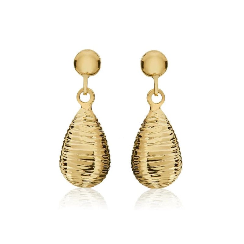 9ct Yellow Gold Ribbed Torpedo Drop Earrings