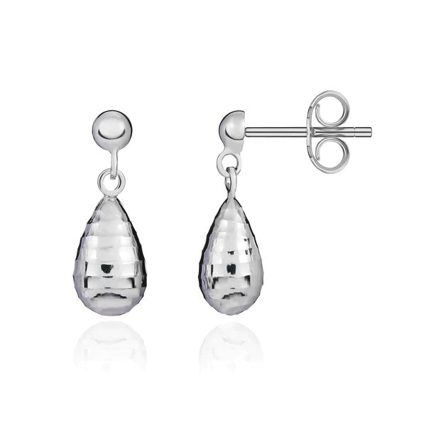 9ct White Gold Ribbed Torpedo Drop Earrings