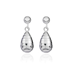 9ct White Gold Ribbed Torpedo Drop Earrings