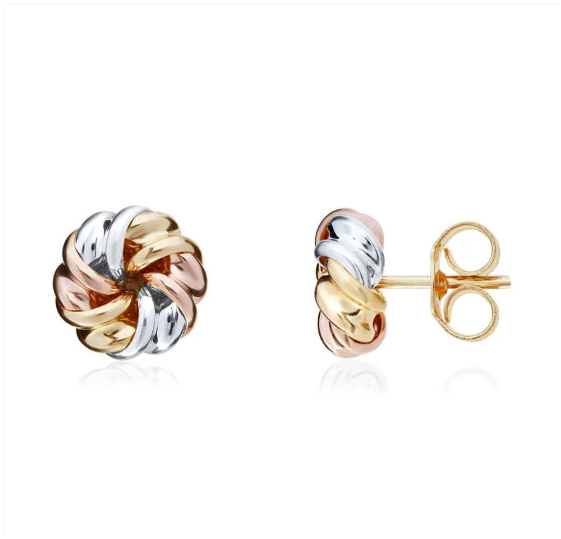 9ct Three Colour Gold Ribbon Swirl Stud Earring side