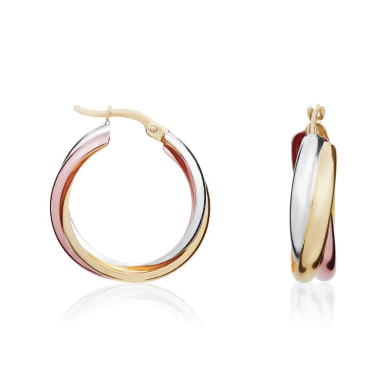 3 Colour Wedding Ring Hoop Earrings 9ct Gold