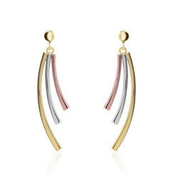 9ct Three Colour Gold Curved Drop Earrings