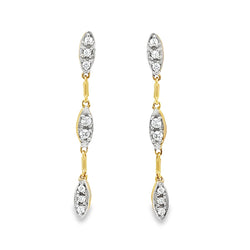 9ct 2 Colour Gold CZ Long Drop Earrings