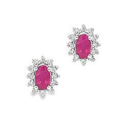 18ct Gold Ruby & Diamond Cluster Earrings