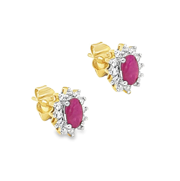 18ct Gold Ruby & Diamond Cluster Earrings side