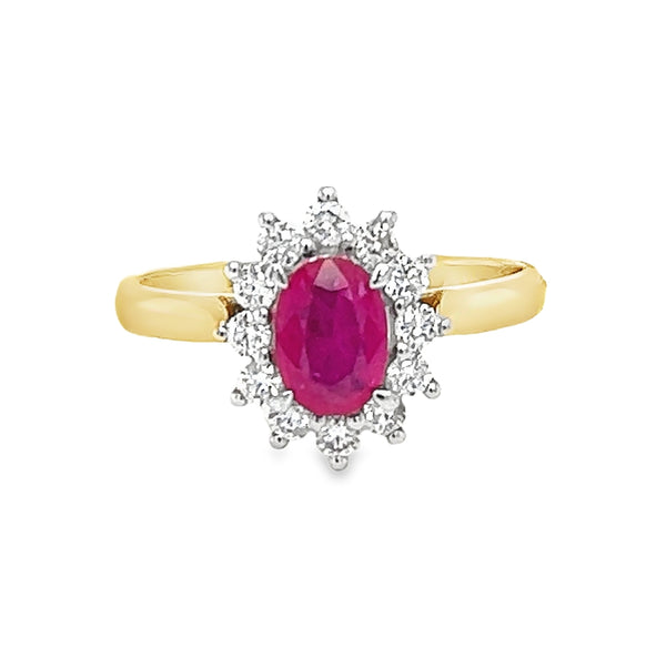 Ruby & Diamond Oval Cluster Ring 18ct Gold