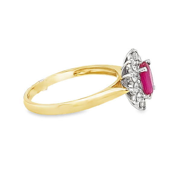 Ruby & Diamond Oval Cluster Ring 18ct Gold side