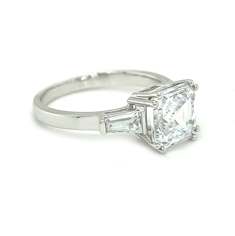 Asscher & Baguette Cut CZ Ring 9ct White Gold side