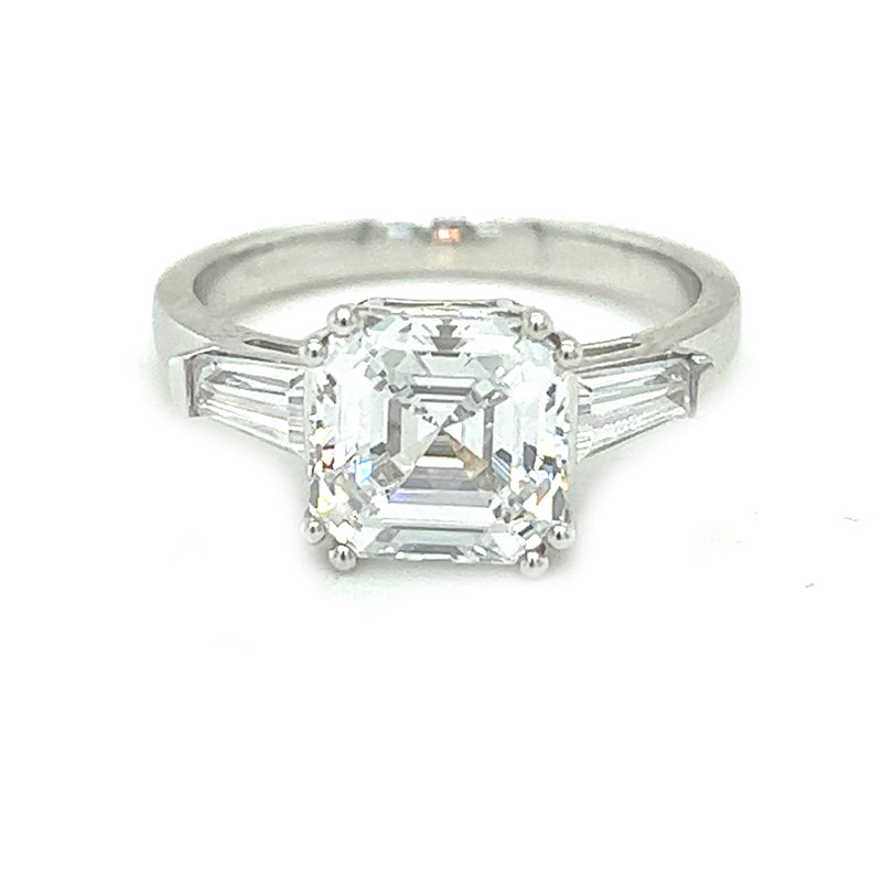 Asscher & Baguette Cut CZ Ring 9ct White Gold