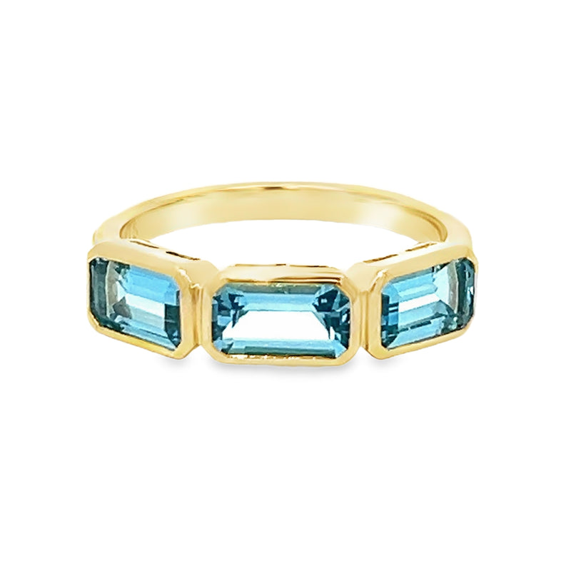 Swiss Blue Topaz Trilogy Ring 9ct Gold