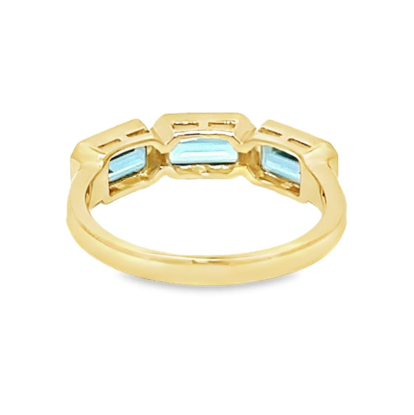 Swiss Blue Topaz Trilogy Ring 9ct Gold