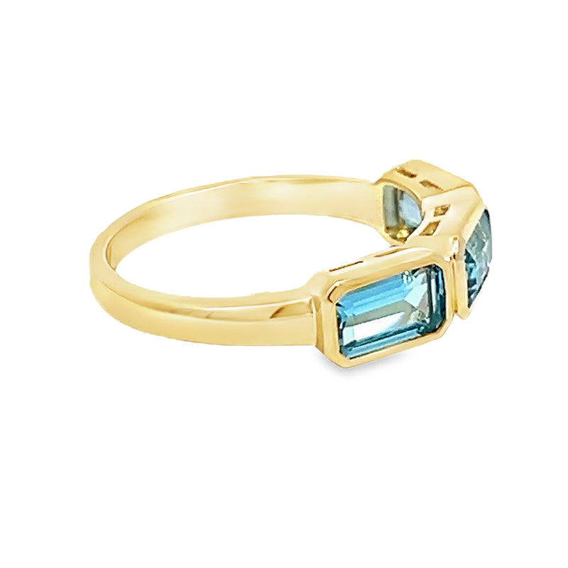 Swiss Blue Topaz Trilogy Ring 9ct Gold