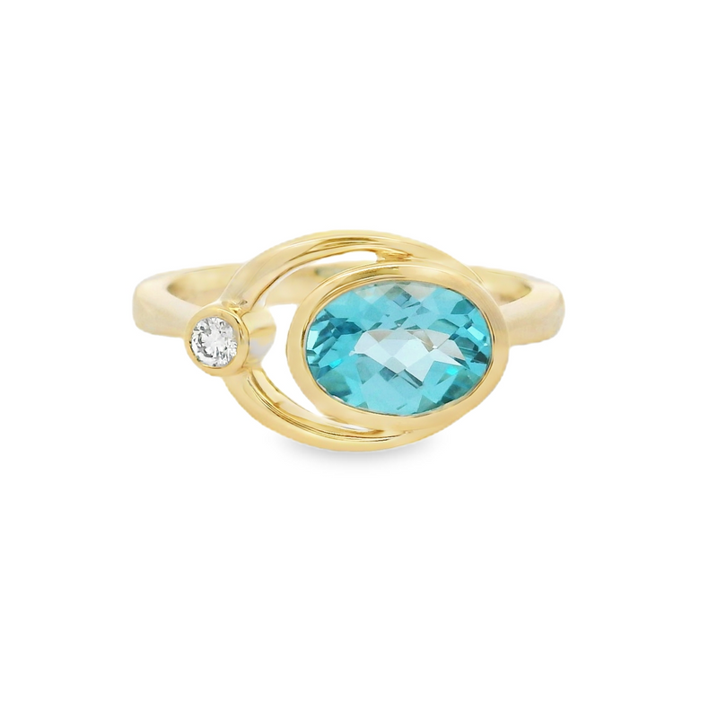 Blue Topaz & Diamond Ring 9ct Gold