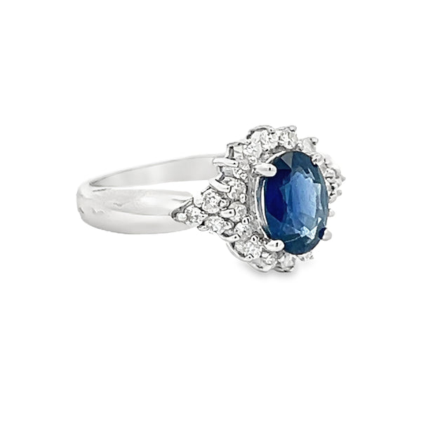 Sapphire & Diamond Cluster Ring Platinum side