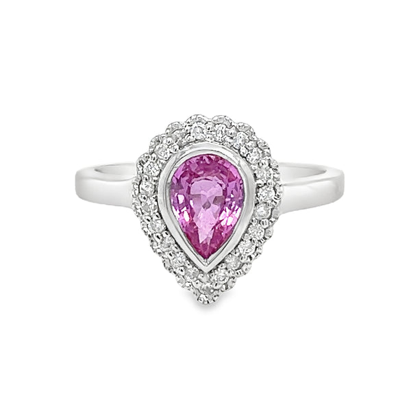 9ct White Gold Pink Sapphire & Diamond Pear Cluster Ring