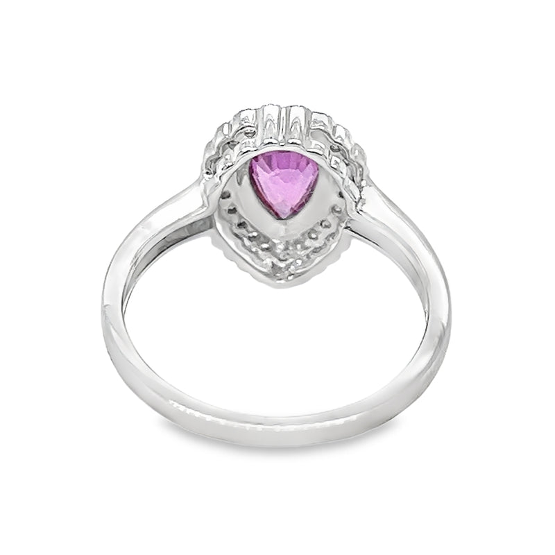 9ct White Gold Pink Sapphire & Diamond Pear Cluster Ring rear