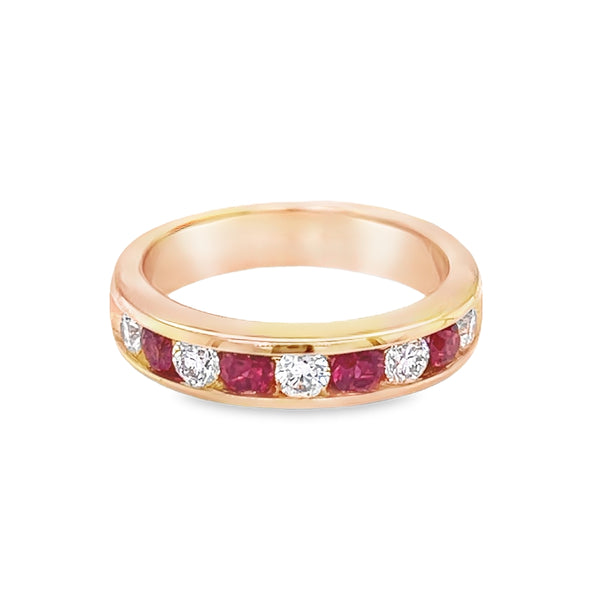 Ruby & Diamond Eternity Ring Channel Set 18ct Gold