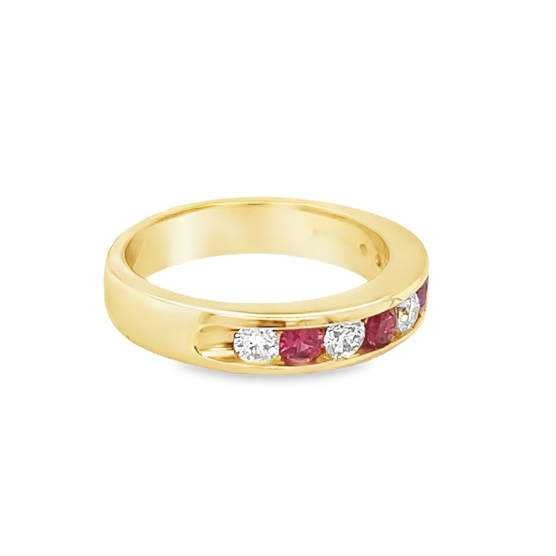 Ruby & Diamond Eternity Ring Channel Set 18ct Gold side