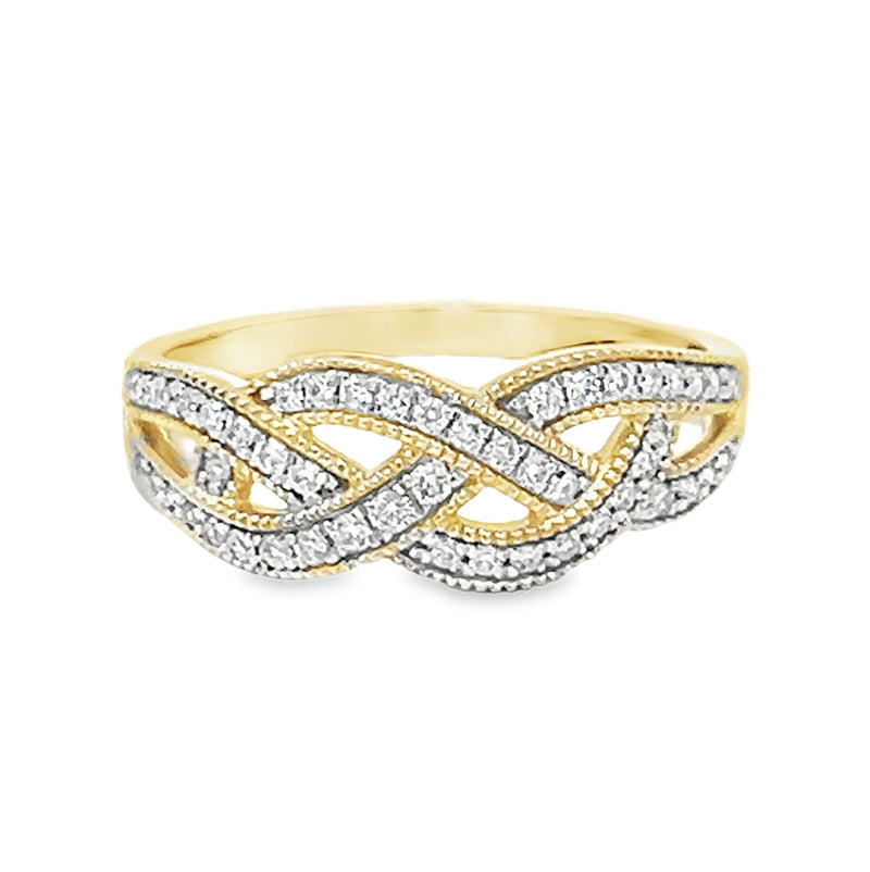 Diamond Plaited Ring 9ct Gold