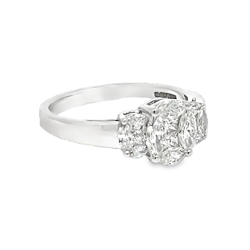 Diamond Trilogy Cluster Ring 18ct White Gold side