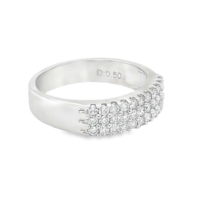 Diamond Triple Row Ring 0.50ct 18ct White Gold side