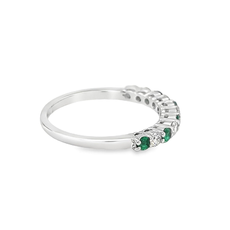 Emerald & Diamond 11 Stone Eternity Ring 9ct White Gold side