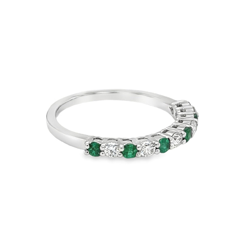 Emerald & Diamond 11 Stone Eternity Ring 9ct White Gold side