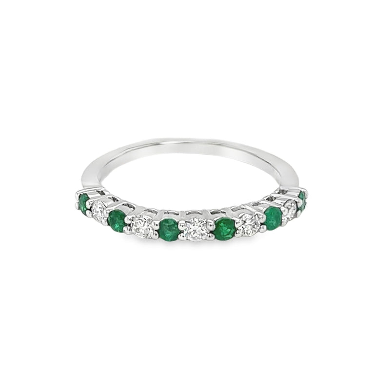 Emerald & Diamond 11 Stone Eternity Ring 9ct White Gold