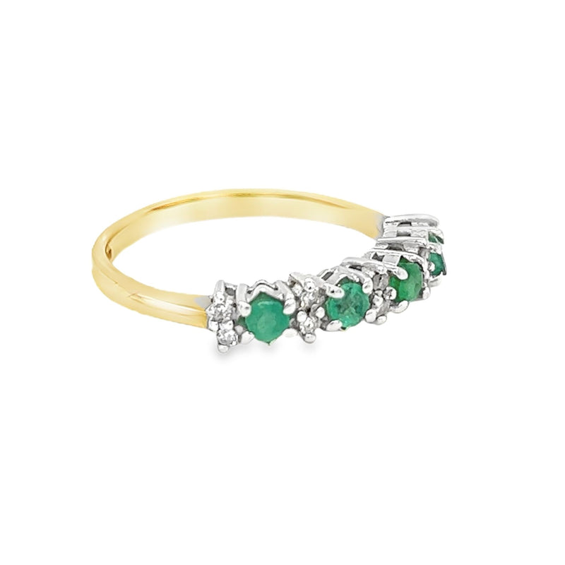 Emerald & Diamond 14 Stone Eternity Ring 9ct Yellow Gold side