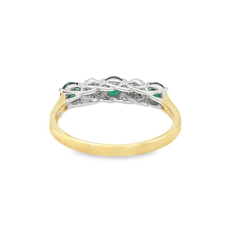 Emerald & Diamond 17 Stone Eternity Ring 18ct Yellow Gold rear