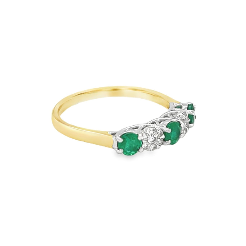 Emerald & Diamond 17 Stone Eternity Ring 18ct Yellow Gold side