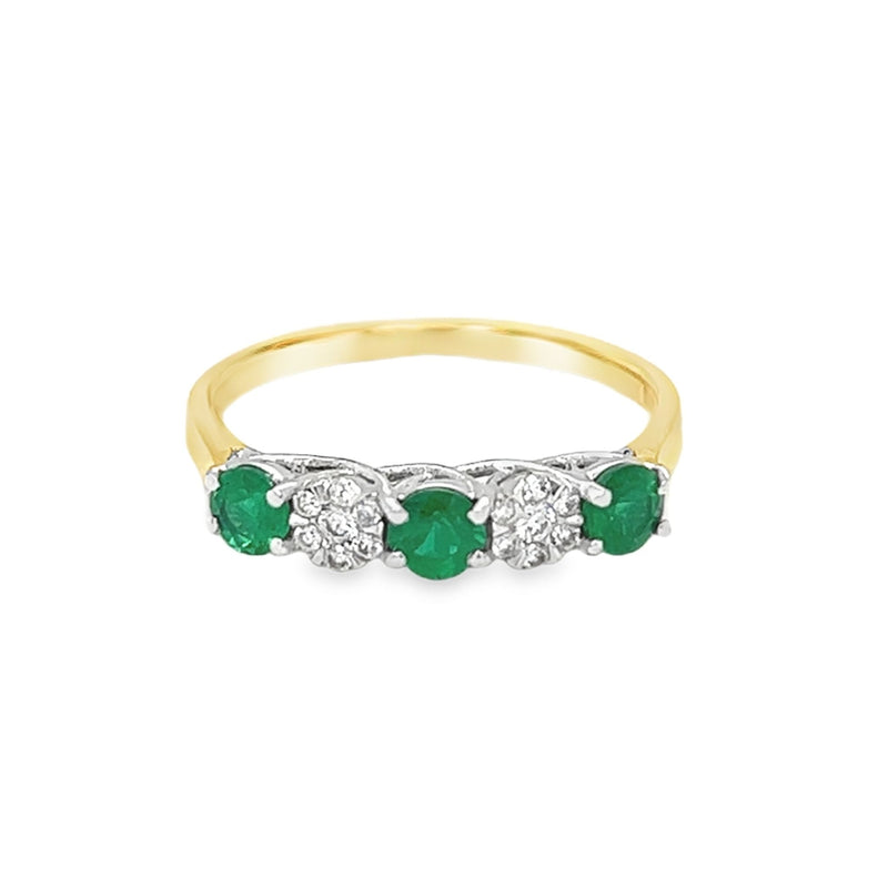 Emerald & Diamond 17 Stone Eternity Ring 18ct Yellow Gold