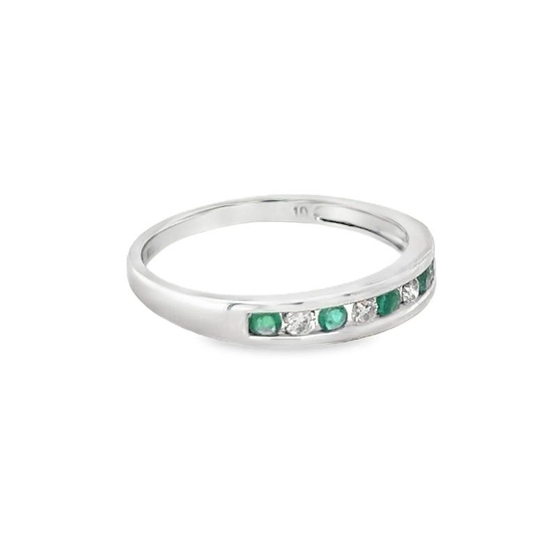 Emerald & Diamond 9 Stone Channel Set Eternity Ring 9ct White Gold side