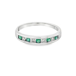 Emerald & Diamond 9 Stone Channel Set Eternity Ring 9ct White Gold