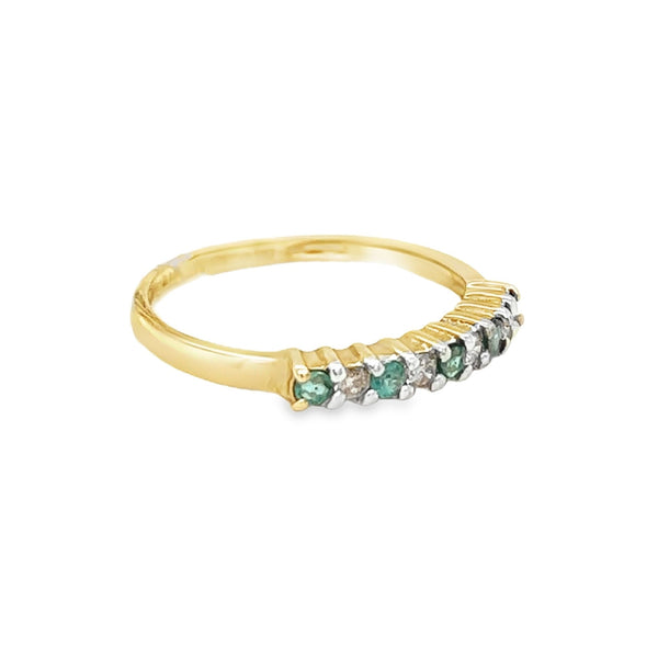 Emerald & Diamond 9 Stone Eternity Ring 9ct Yellow Gold side