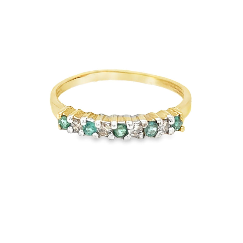 Emerald & Diamond 9 Stone Eternity Ring 9ct Yellow Gold