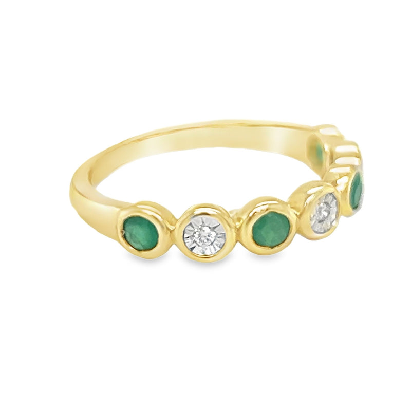 Emerald & Diamond Eternity Ring 9ct Gold side