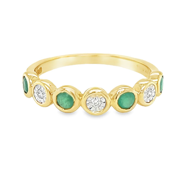 Emerald & Diamond Eternity Ring 9ct Gold