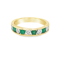 Emerald & Diamond Eternity Ring Channel Set 9ct Gold